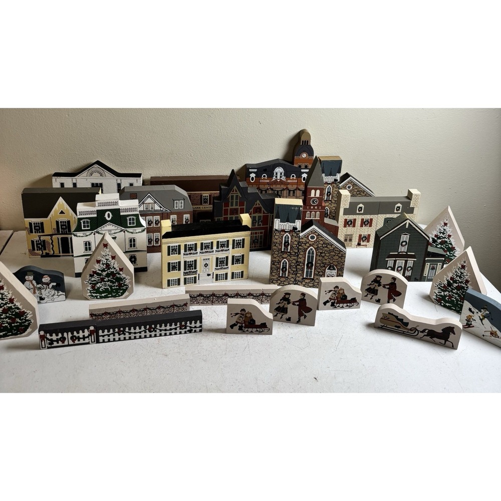 Cat's Meow Christmas Lot of 28Pcs Trees, Fences, Buildings, Horse & Buggy & More